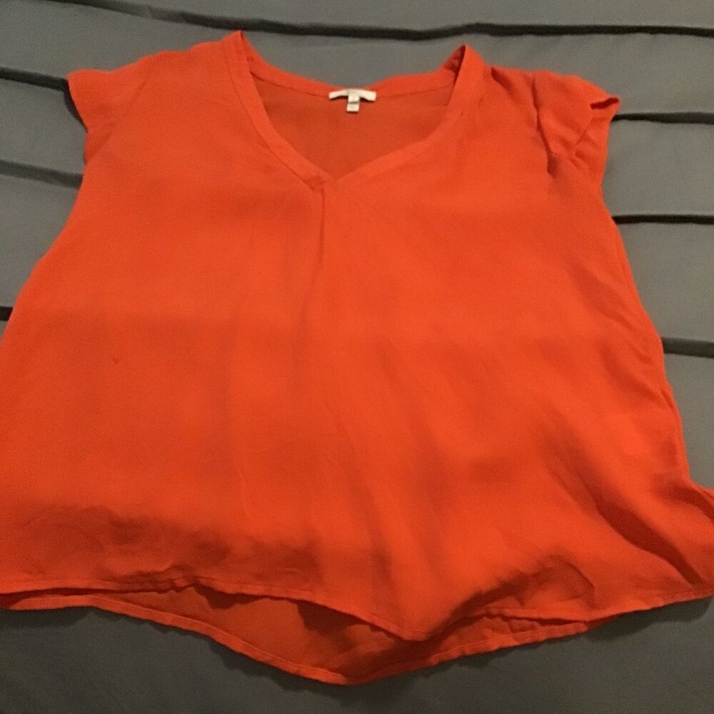 Sheer Orange Flutter Sleeve Blouse – Women’s